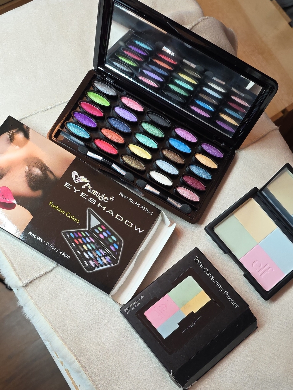 Amuse Eyeshadow Palette - Multicolor Shimmer Set & Elf Tone Correction Powder